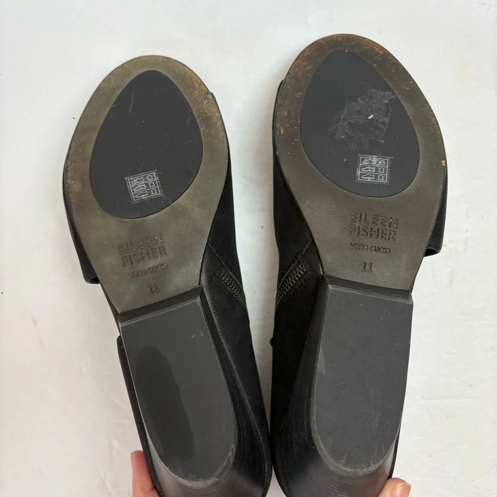 Eileen Fisher Black Nubuck Fig Open Toe Booties Wedge Women’s size 11